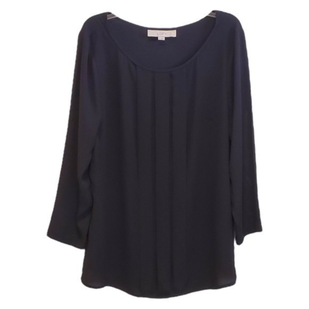 Ann Taylor‎ Loft Women's Black Blouse Sz Med Sheer 3/4 Length Sleeves